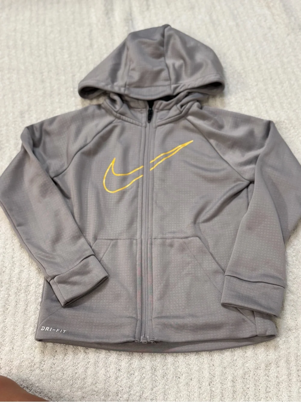 Nike Kids' Gray Dri-FIT Full-Zip Hoodie with Yellow Swoosh